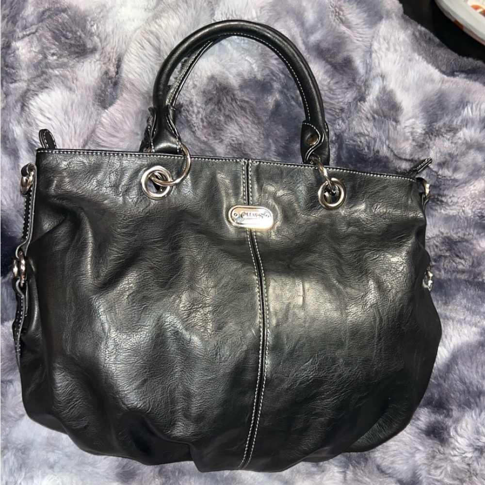 Chaps Y2K Black leather handbag with silver hardware #leather #y2k